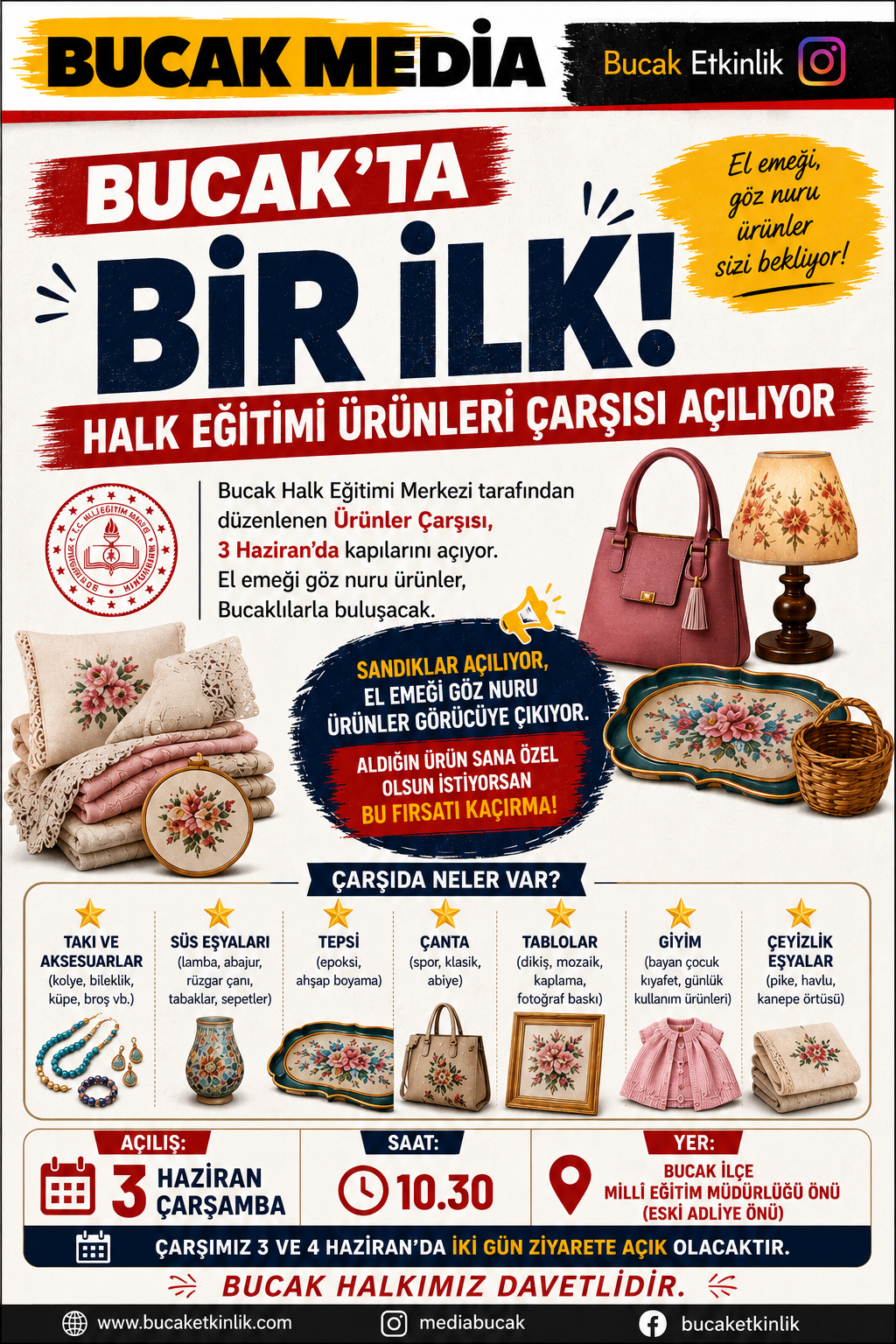 Bucak’ta Halk Eğitimi Ürünleri Çarşısı Açılıyor