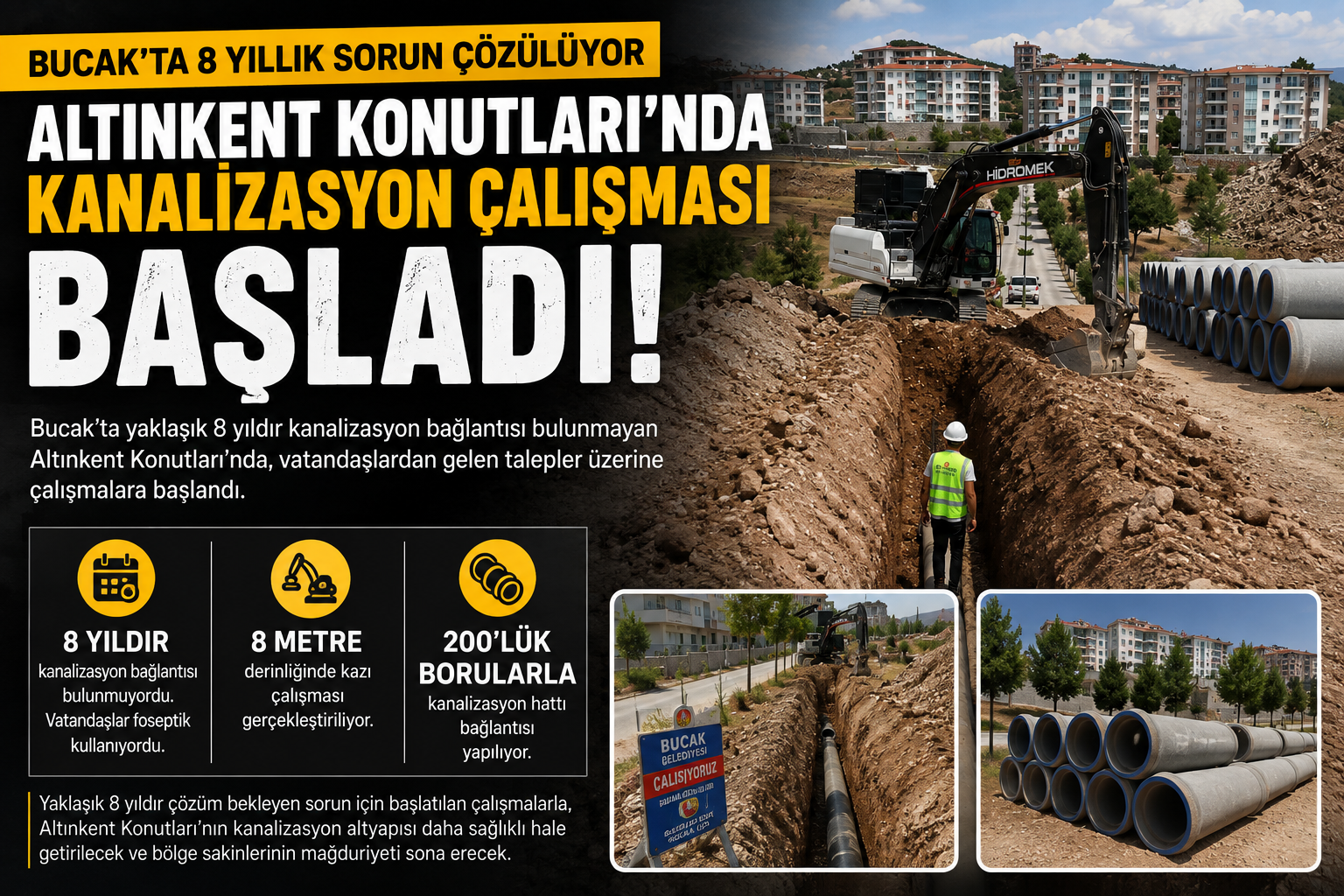 Bucak Altınkent Konutları’nda 8 Yıllık Altyapı Sorunu Çözülüyor